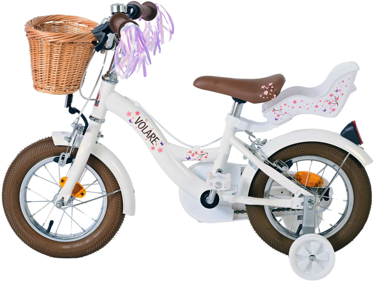 Volare blossom kinderfiets - meisjes - 12 inch - wit - twee handremmen