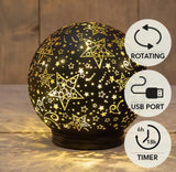 Anna's collection tafellamp bol led met sterren op voet draaiend ø15cm met timer werkt op batterijen en usb c kabel