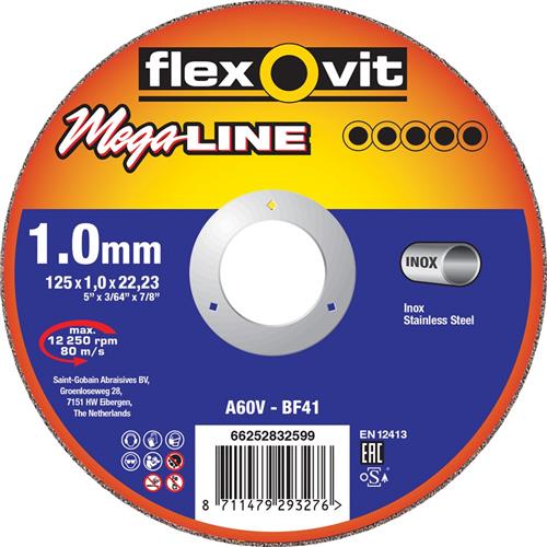 Flexovit dss mega-line 125x1.0x22.23 a60v t41 rvs | 25 stuks