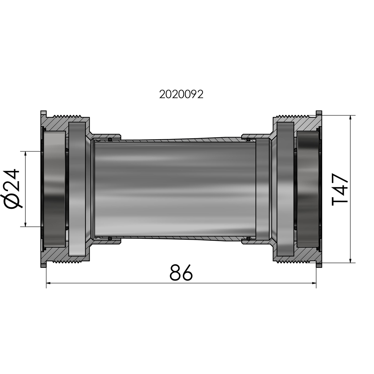 Trapas Elvedes Thread fit T47 Shimano intern 86 mm
