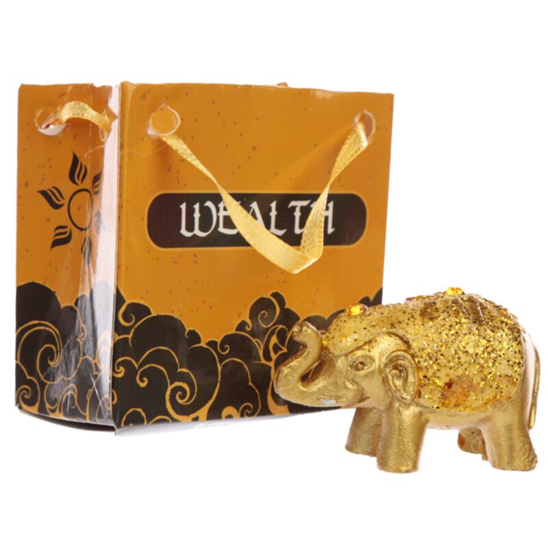 Mini metallic glitter geluk olifant in een tasje
