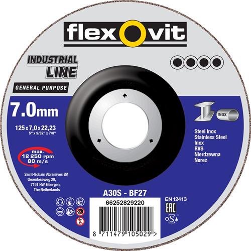 Flexovit abs industrial 125x7x22.23 a30s t27 st rvs | 10 stuks