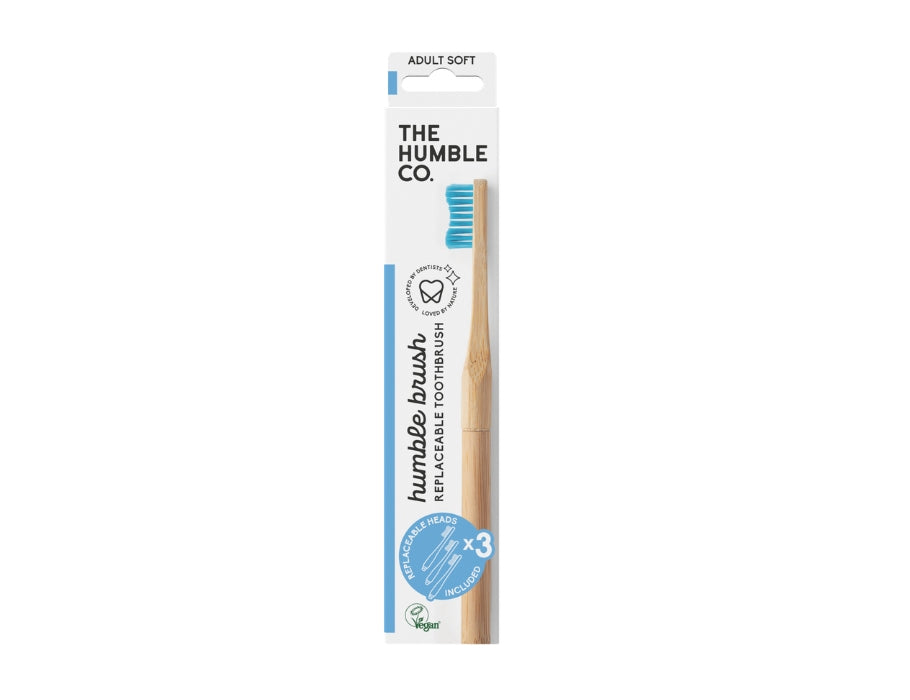 The humble co. tandenborstel bamboe + 3 borstelkoppen - blauw - soft