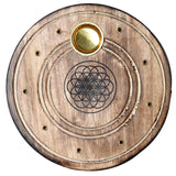 Mango hout ronde flower of life wierookhouder