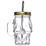 Schedelvormige mason jar glazen drinkbeker met rietje en dekel