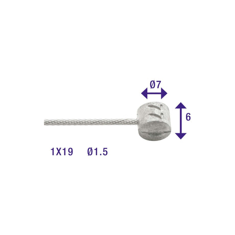 Elvedes rem binnenkabel 2250mm gegalvaniseerd ø1,5mm t-nippel (op kaart)