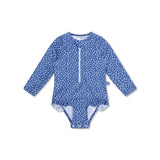 Leopard | blauw meisjes uv badpak met lange mouwen