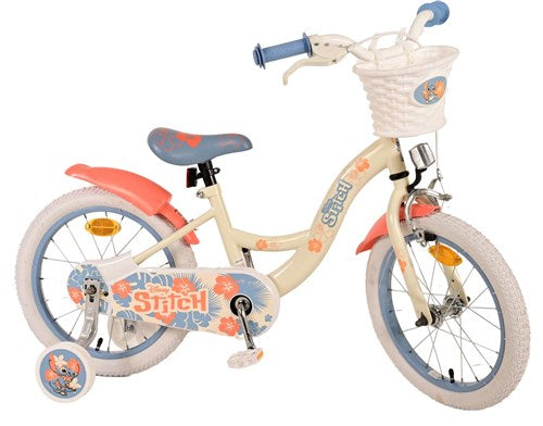 Disney Stitch Kinderfiets - Meisjes - 16 inch - Crème Koraal Blauw