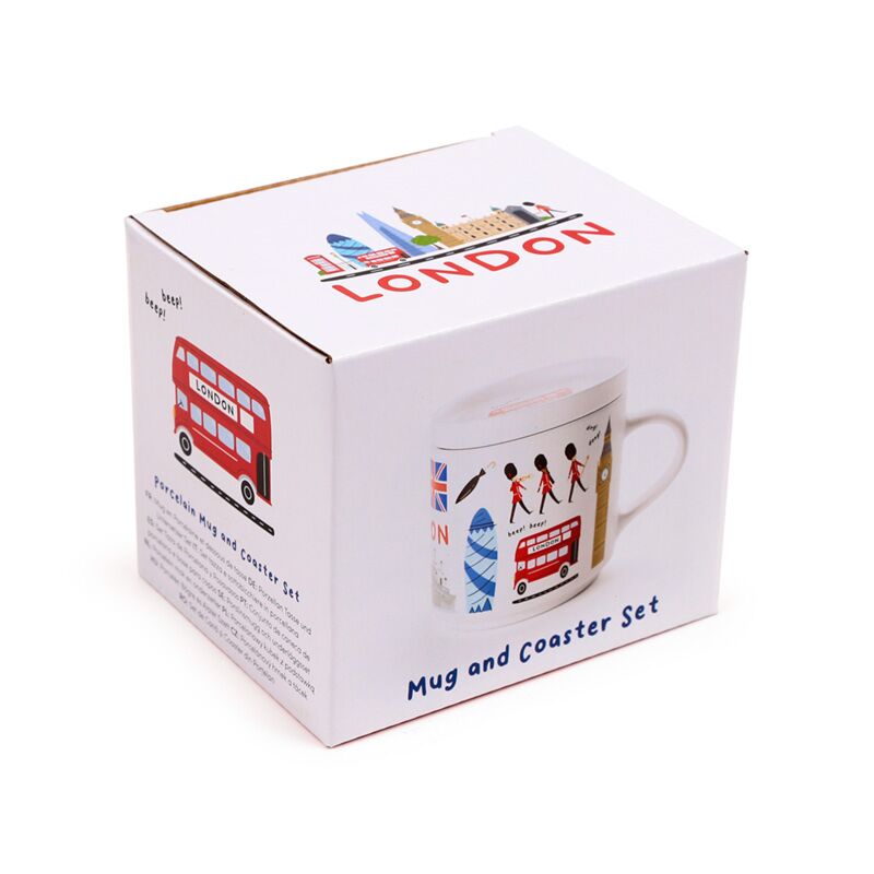 Londen souvenir porselein mok met onderzetterdeksel set