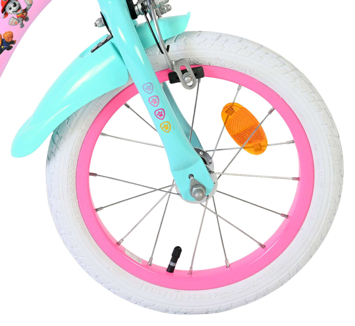 Volare paw patrol kinderfiets - meisjes - 14 inch - roze - twee handremmen