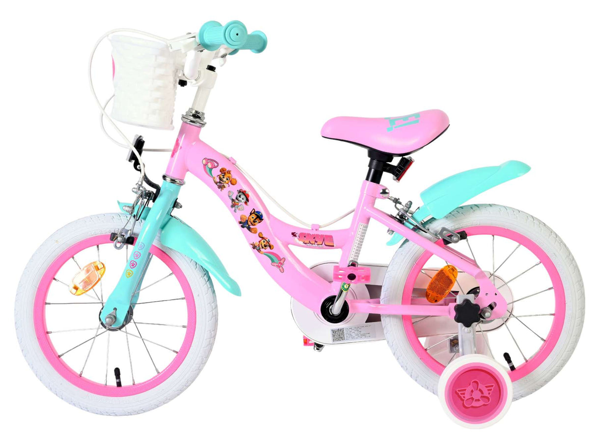 Volare paw patrol kinderfiets - meisjes - 14 inch - roze - twee handremmen