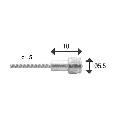 Rem binnenkabel 2250mm RVS V-nippel