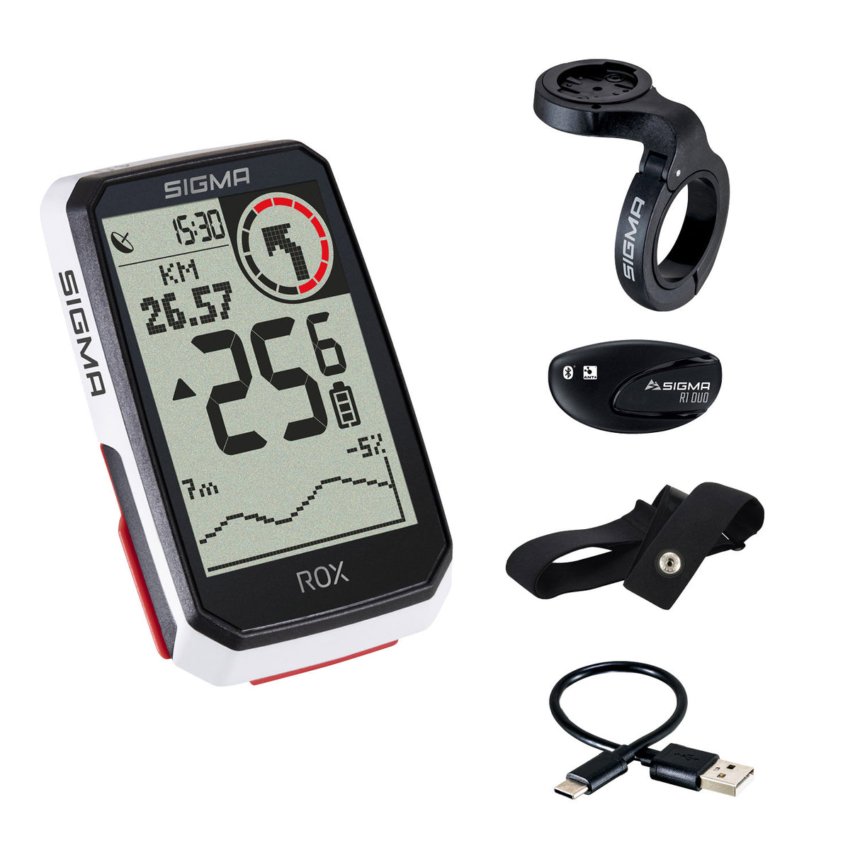 Sigma rox 4.0 gps zw wit hr stuurhouder + ant + ble borstriem