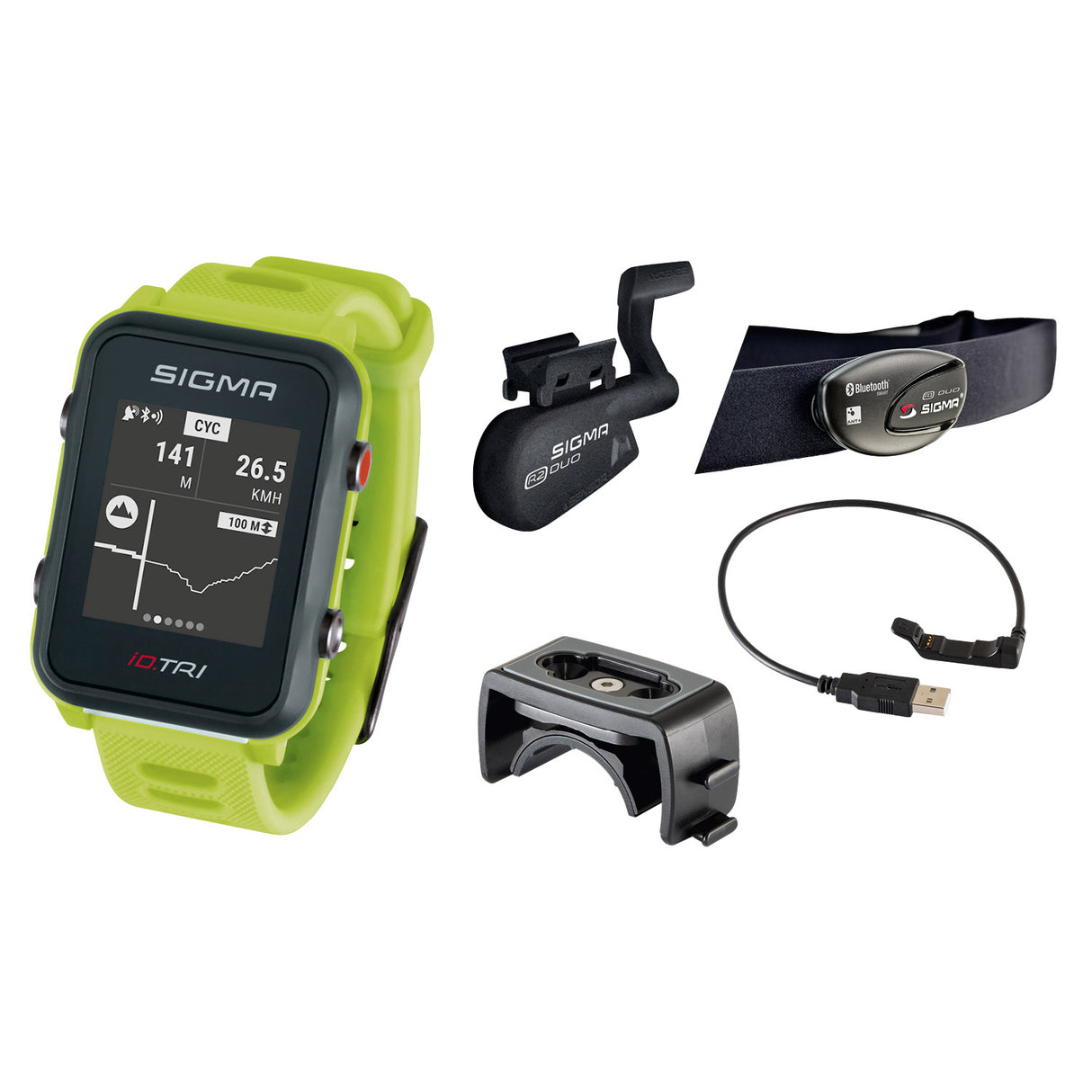 SIGMA Id.tri neon green basic zs harts gps acti ant+ ble + sensorset