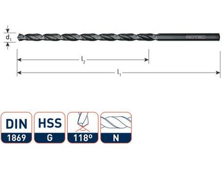 Rotec spiraalboor extra lang 10.0x265 185