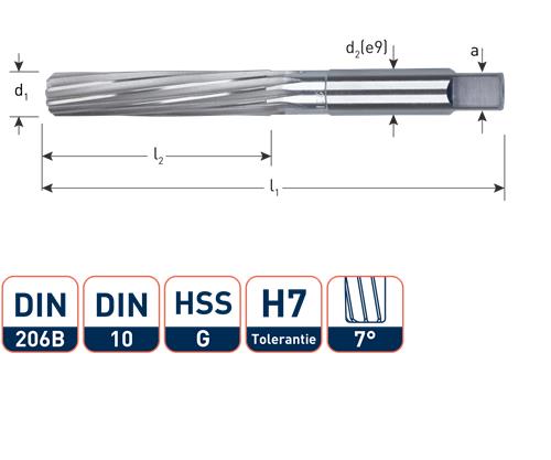 Rotec handruimer h7 12mm hss-g din206-b