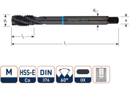 Rotec machinetap din376 m16 rvs blind