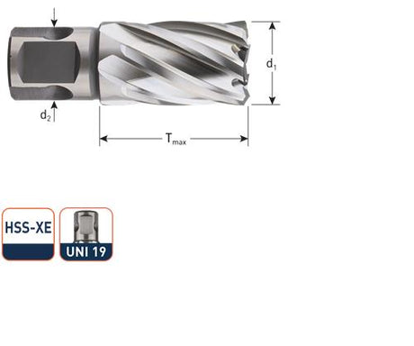 Rotec kernboor hss-xe silver-line 45.0mm sl30