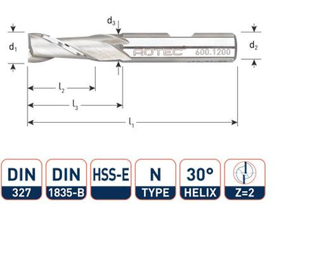 Rotec spiebaanfrees kort din327 12.0mm weldon (u)