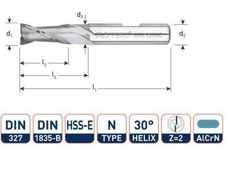 Rotec spiebaanfrees kort din327 4.0mm weldon gecoat (u)