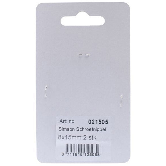 schroefnippels 15 x 8 mm zilver 2 stuks