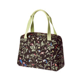 Basil Wanderlust Carry All Bag - zwarte fietshandtas met kleurrijke vogelprint