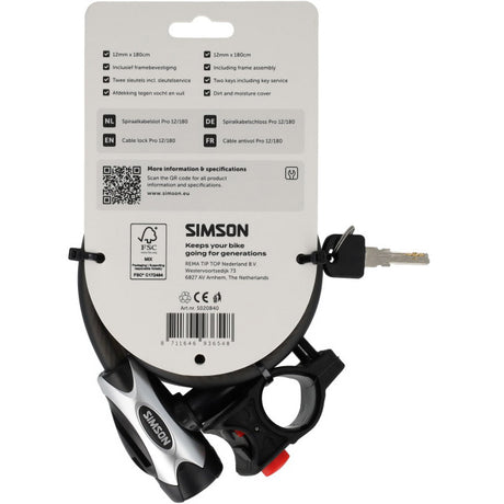 Simson spiraalkabelslot pro 12mm 180cm