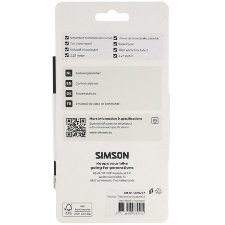 Simson trommelremkabelset compleet universeel zwart rvs