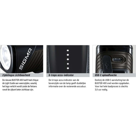 Sigma koplamp Buster 400 LED Li-ion accu USB