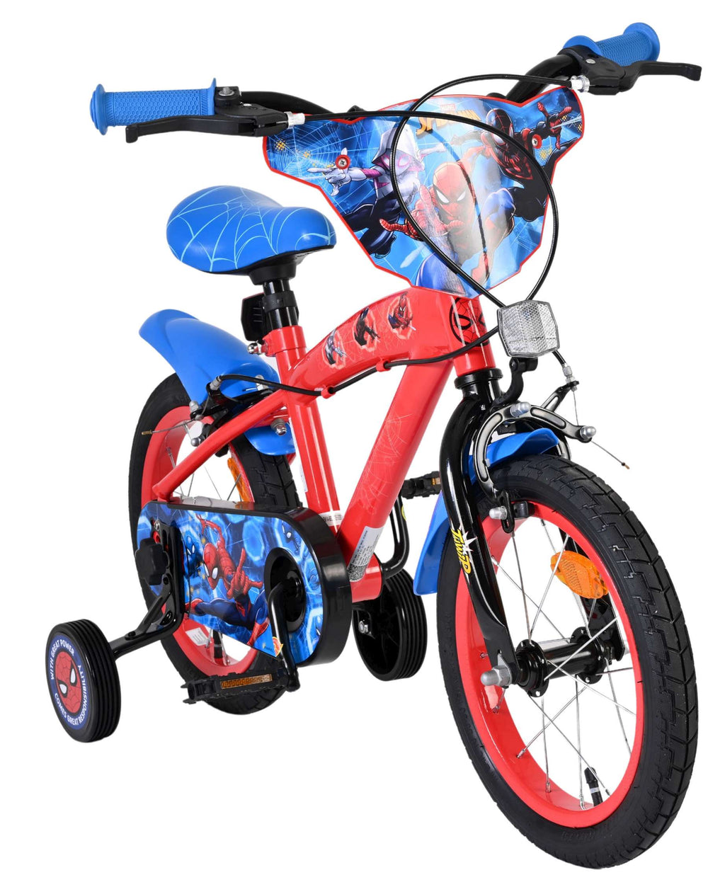 Spiderman spider-man kinderfiets - jongens - 14 inch - blauw rood - twee handremmen