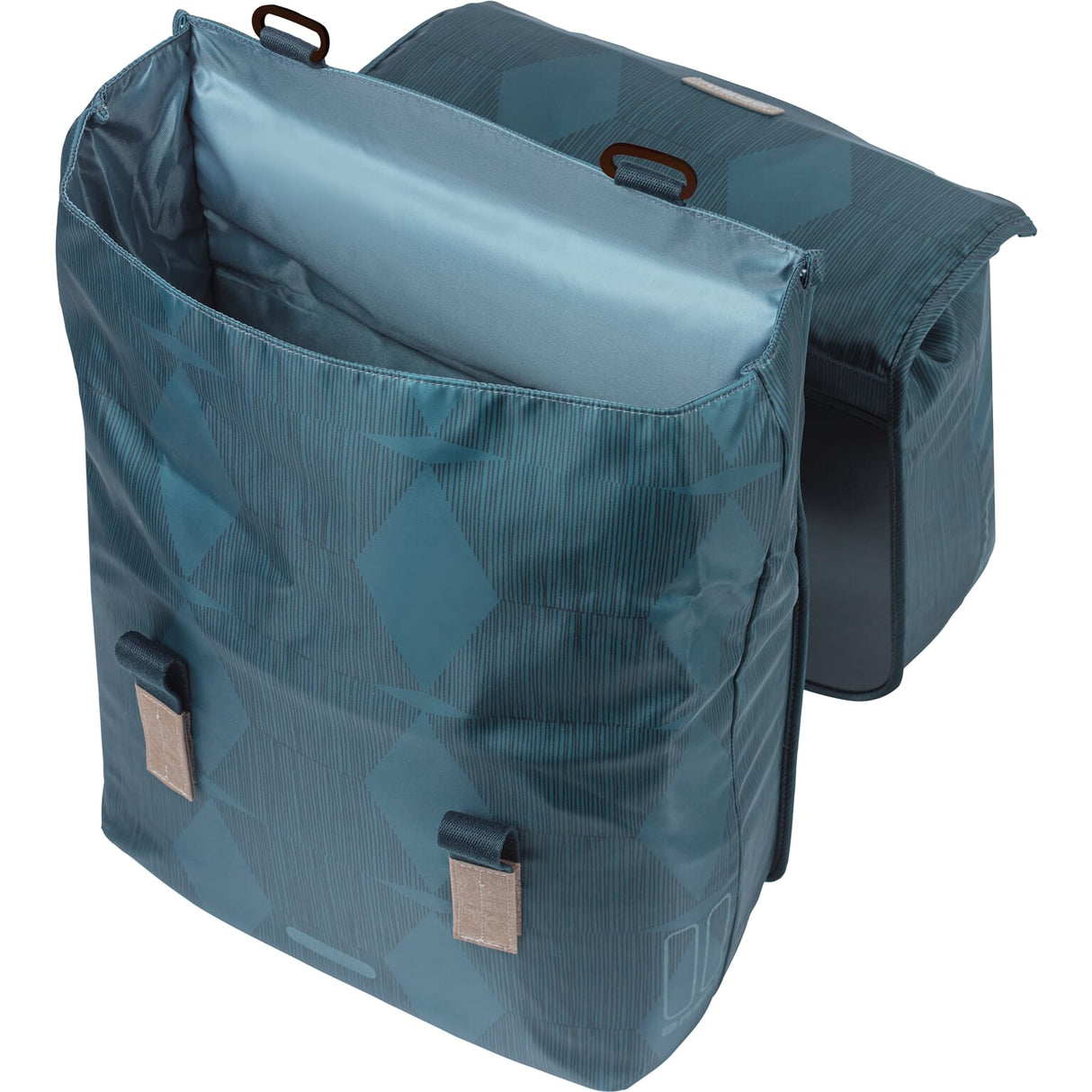 Basil Elegance dubbele fietstas, blauw, gerecycled PET, gevoerd, waterkerende sluiting, Universal Bridge, 40-49L