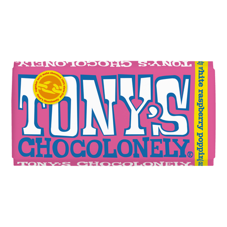 Tony's chocolonely reep wit framboos knettersuiker (15x 180gr)