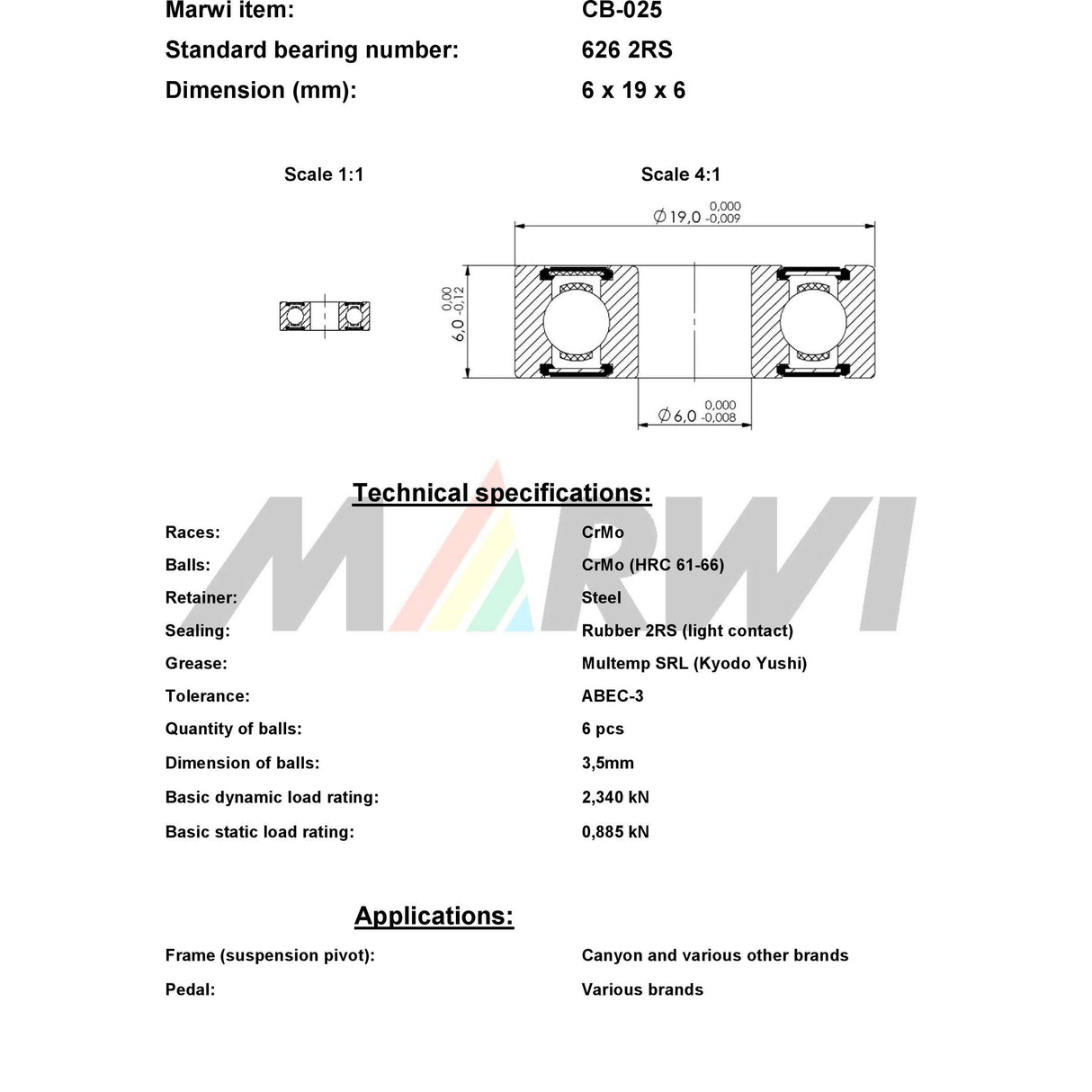 Union kogellager ball bearing cb-025 6x19x6