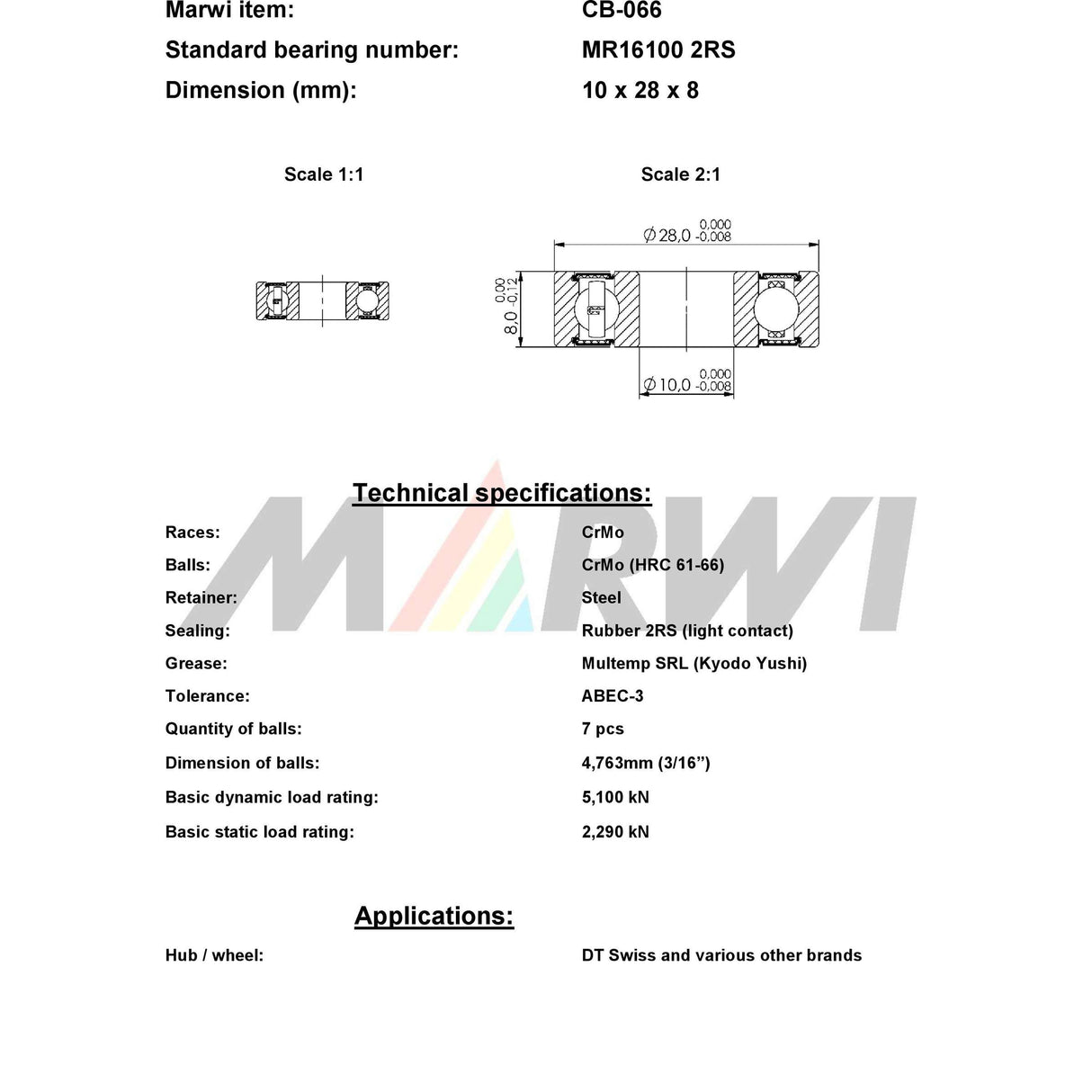 Union kogellager cb-066 mr16100 2rs (10x28x8)