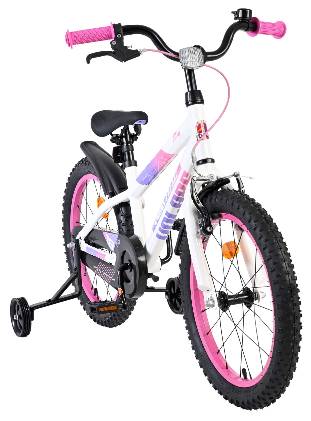 Volare lily kinderfiets - meisjes - 18 inch - wit roze paars - twee handremmen