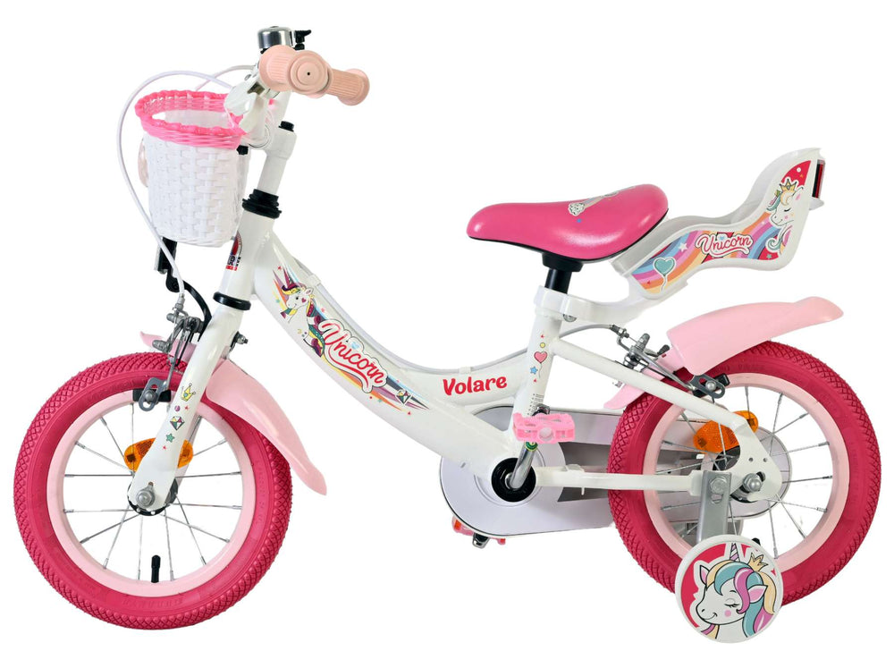 Volare unicorn kinderfiets - meisjes - 12 inch - wit - twee handremmen