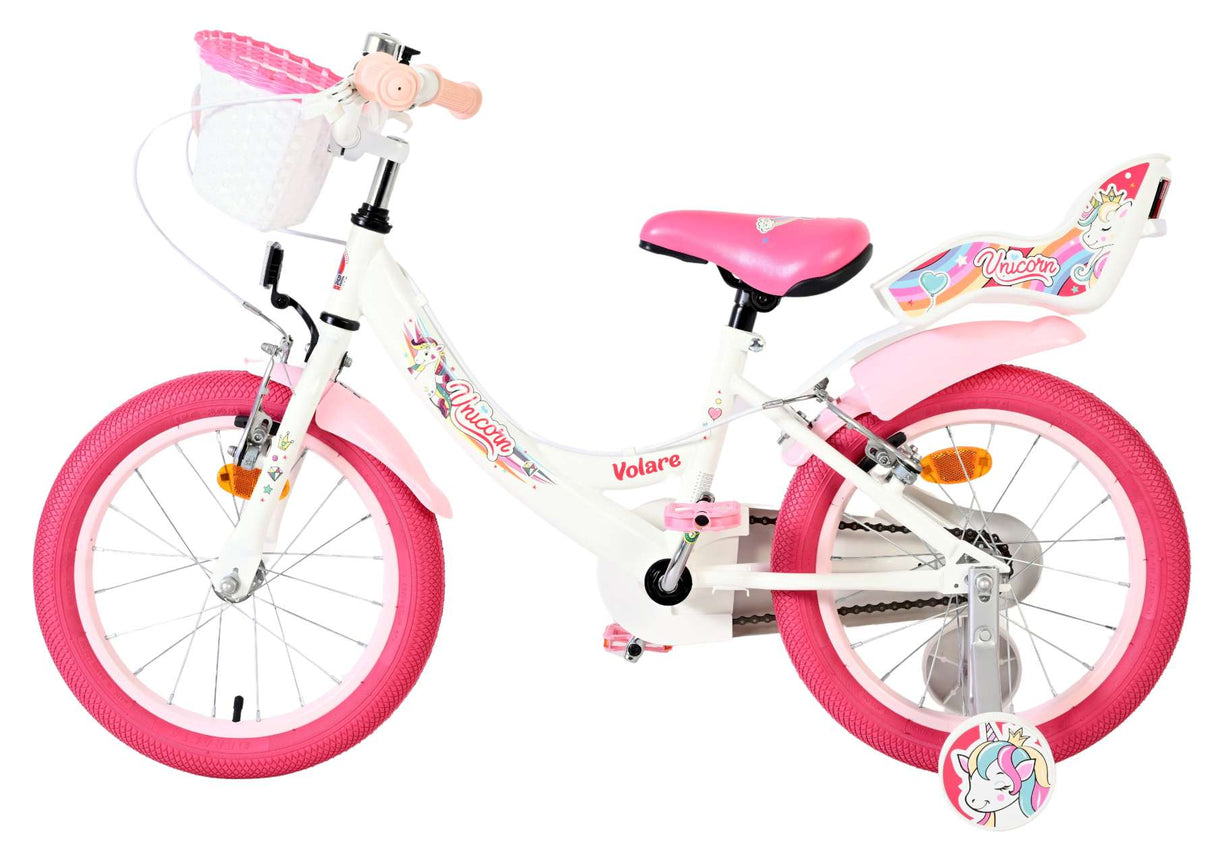 Volare unicorn kinderfiets - meisjes - 16 inch - wit - twee handremmen