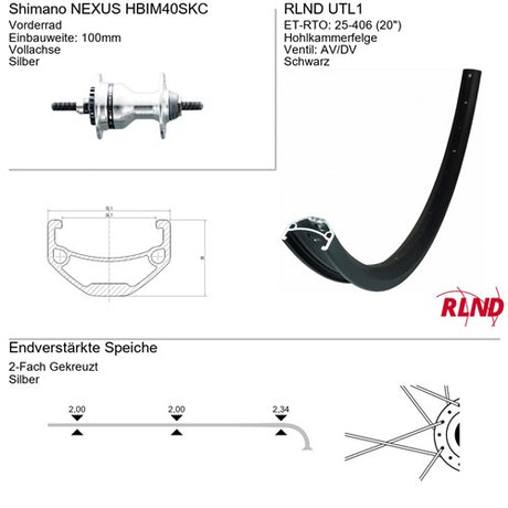 Roland voorwiel 20x1.75 rollerbrake zwart rlnd utl1