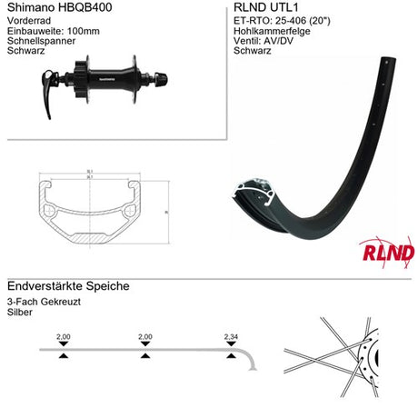 Roland voorwiel 20x1.75 schijfrem 6-gaats zwart rlnd utl1