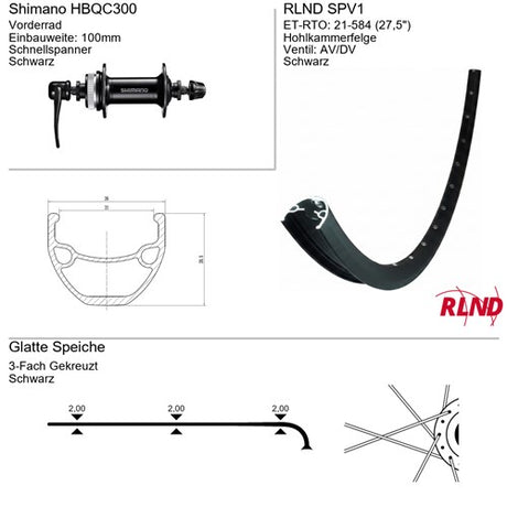 Roland voorwiel 27.5 21-584 zwart schijfrem centerlock rlnd spv1