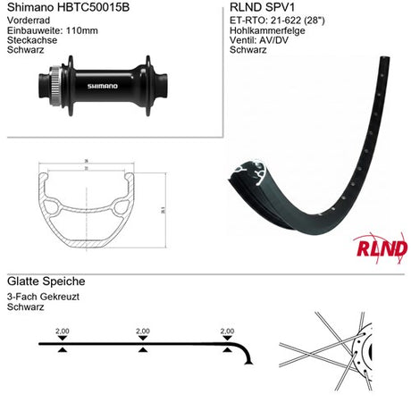 Roland voorwiel 28 inch 21-622 zwart ta schijfrem centerlock rlnd spv1