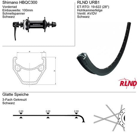 Roland voorwiel 28 inch 21-622 zwart schijfrem centerlock rlnd urb1