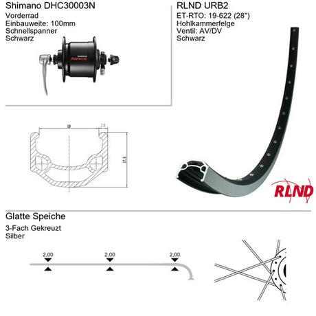 Roland voorwiel 28 inch 622 zwart geslepen naafdynamo uitval rvs spaak