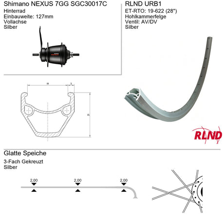 Roland achterwiel urb1 28 19-622 36g sa 7-gg zil zil