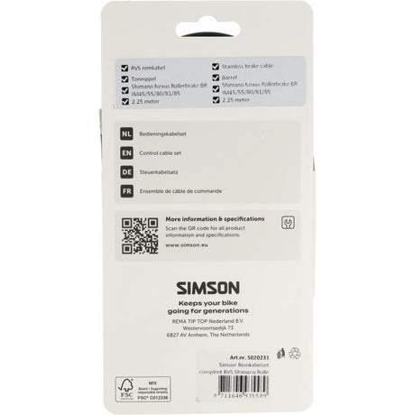 Simson remkabelset compleet shimano rollerbrake rvs zwart