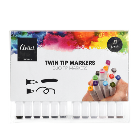 Artist duo tip markers grijs 12 stuks