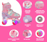 Aventuri verstelbare rolschaatsen met lichtjes roze glitter maat 31-34 (s)