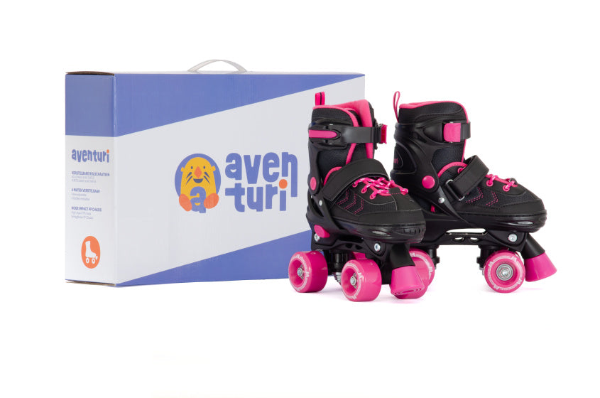 Aventuri verstelbare rolschaatsen semi-softboot zwart roze maat 31-34 (s)