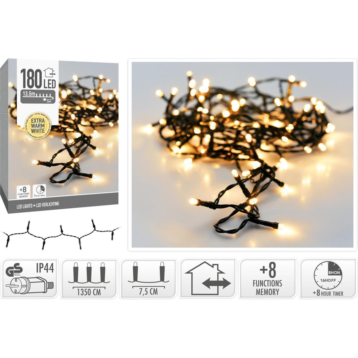 Kerstverlichting 180led extra warm wit