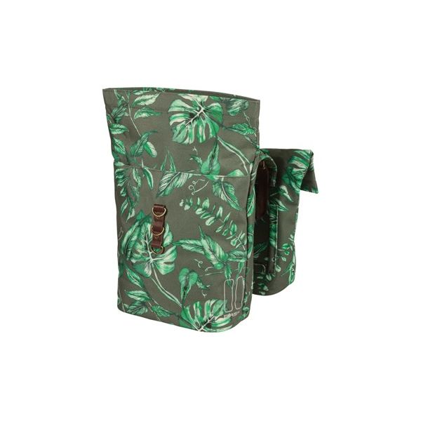 Basil Ever-Green dubbele fietstas, gerecycled PET, waterkerende vouwsluiting, vegan leather, 28-32L, thyme groen